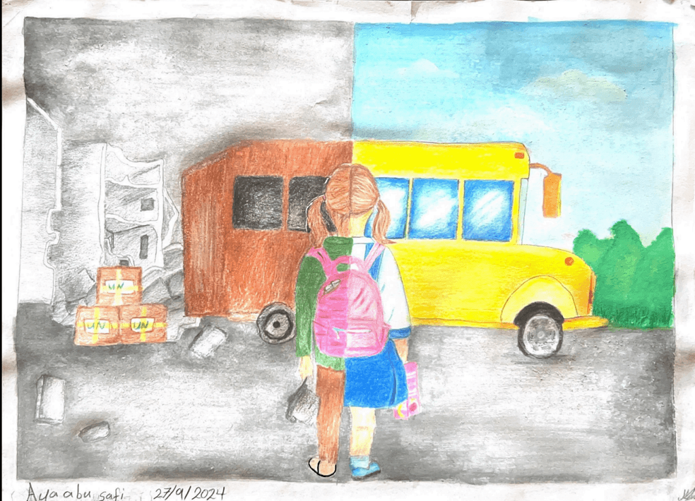 Pots Instead of Books — a painting by Aya Abu Safi, age 13