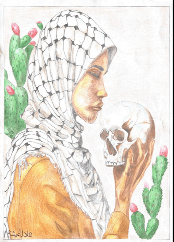 Bearing the Shroud — a painting by Hilal Abu Aisha, age 22