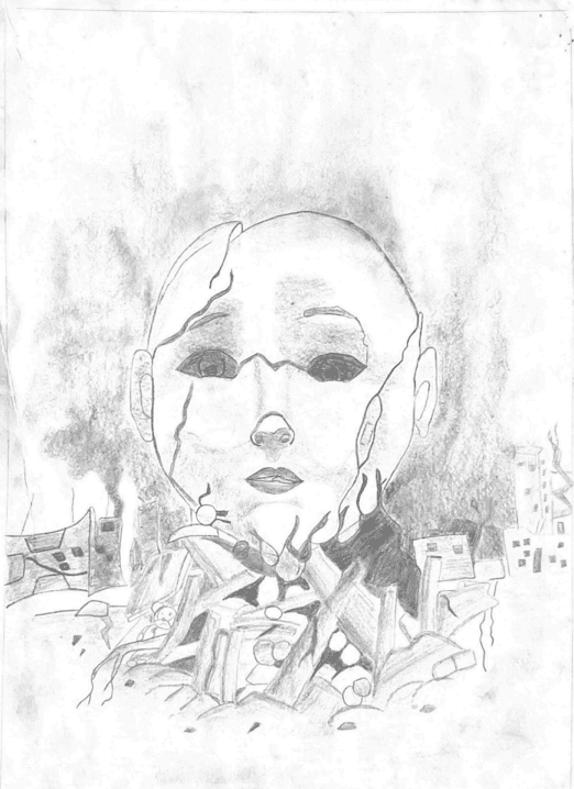 From Under the Rubble — a painting by Shahd Habib, age 16