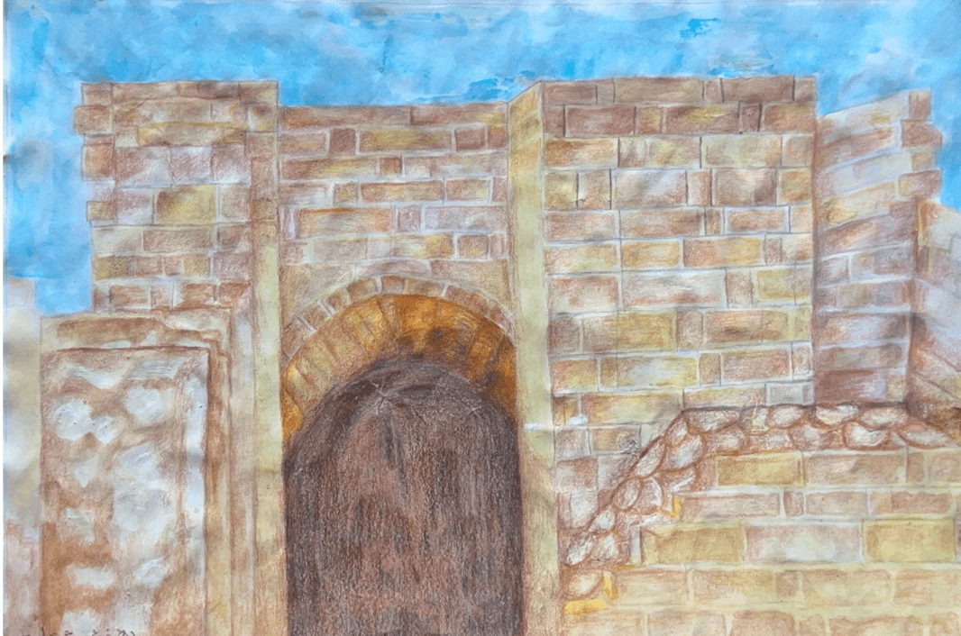 Painting of Saint Hilarion Monastery from memory by a young artist of the Mayasem Association