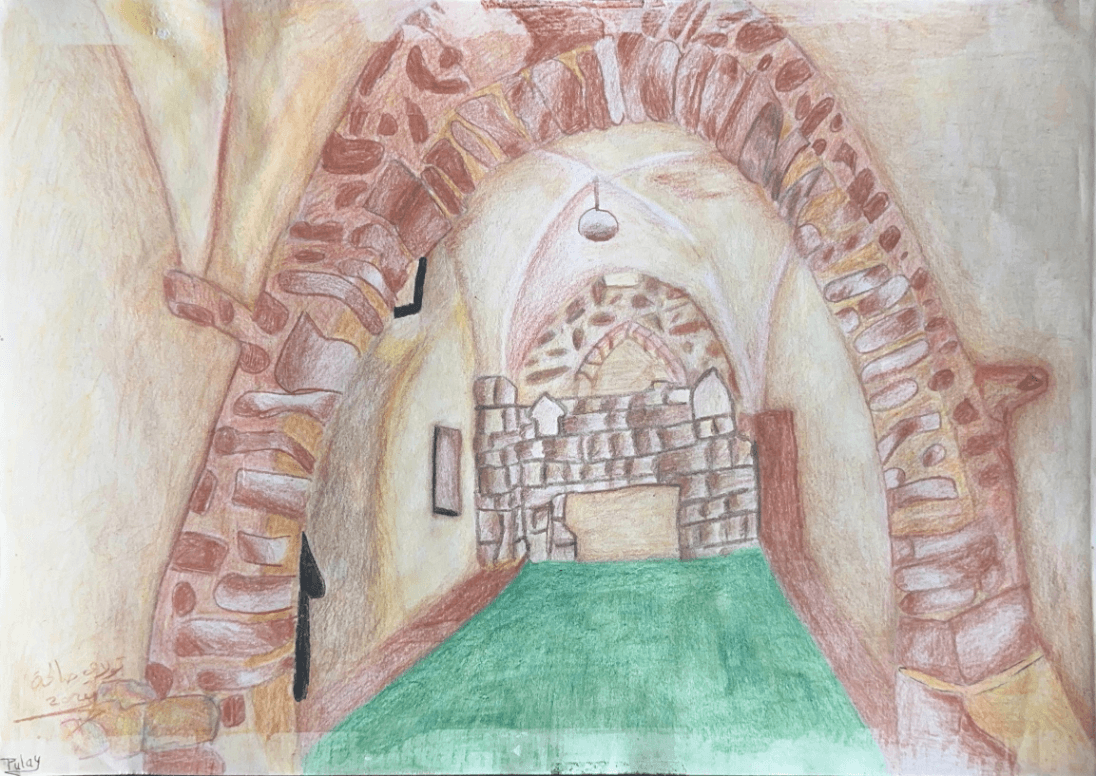 Painting of Maqam al-Khidr from memory by a young artist of the Mayasem Association