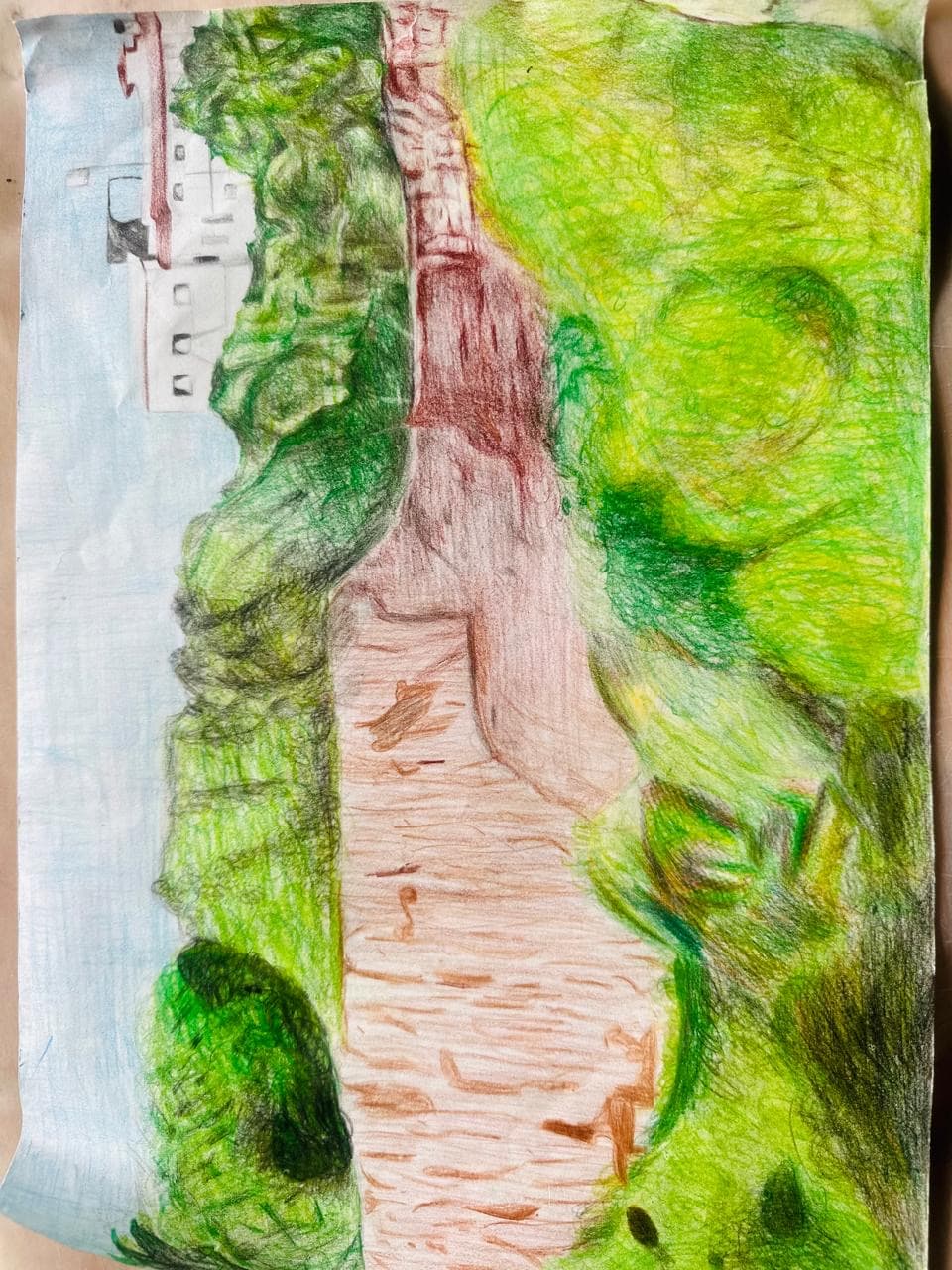 Painting of Tell es-Sakan from memory by a young artist of the Mayasem Association
