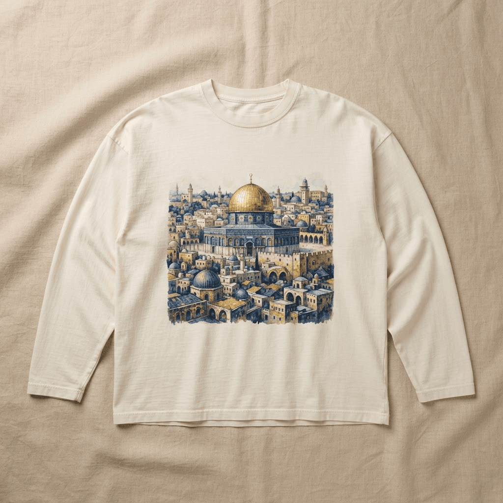 The Jerusalem T — Long sleeve oversized t-shirt featuring a painted artistic p